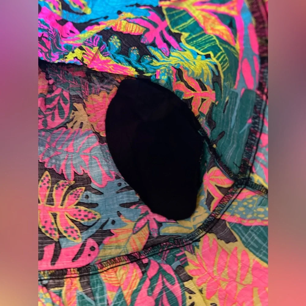 1. Girls Sundress - Tropical Foliage Print Dress - Black w Bright Colors